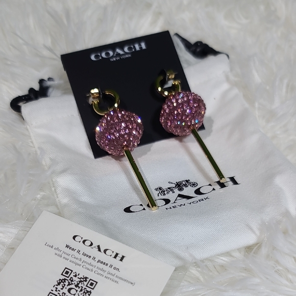COACH Pav'e Lollipop Drop Earrings NWT - Picture 2 of 5